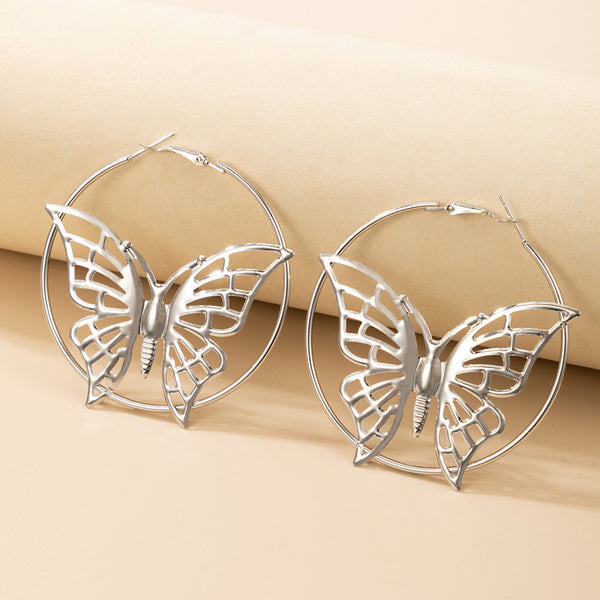 Vintage Creative Ethnic Style Silver Earrings Butterfly Earrings