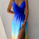 Women V-neck Summer Fashion Slim Suspender Long Dress