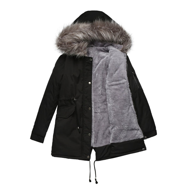 Women Parka Cotton-padded Mid-length Hooded Jacket: