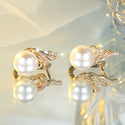 Trendy Round White Diamond White Pearl Earrings