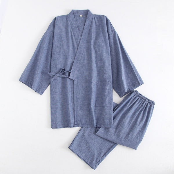 Cotton Washed Pajamas Suit Thin Striped Men's And Women's Japanese Couple Kimono Trousers Homewear Suit