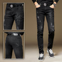 Embroidered Jeans Men's Slim Fit Ankle Tight Trousers