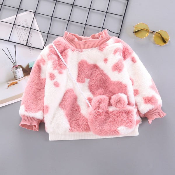 Long-sleeved Warm Sweater With Plush Rabbit Fur For Children And Infants