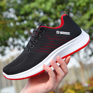 Buy black-red New Men&#39;s Flying Weaving Mesh Shoes Flying Weaving Sports Shoes