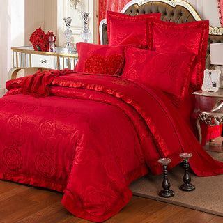 Buy dark-red Four-piece Bed Full Cotton 1.5m1.8m Linen And Duvet Cover