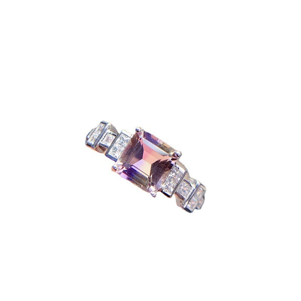 Natural Ametrine Ring Half Purple Half Yellow 925 Silver Open Mouth Design