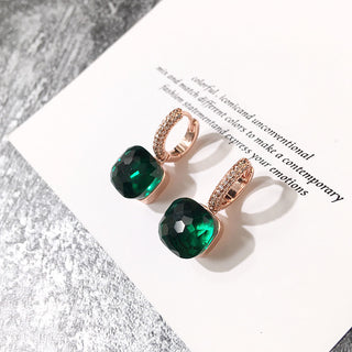 Buy rose-hole-green Classic Candy Color Earrings Inlay Transparent Zircon Crystal Earrings Platinum Plated Fashion Jewelry For Women Jewelry