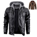 Hooded Jacket With Zipper Pockets Fashion Warm Pu Leather Coat