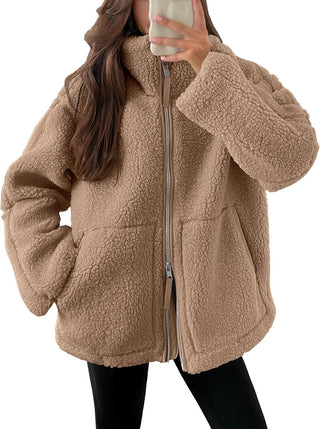 Buy light-brown Women's Winter Lapel Zip-up Coat With Pockets