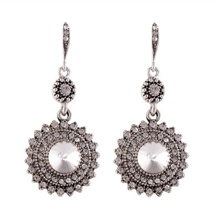 Buy ancient-silverwhite Vintage Ethnic Bohemian Sun Flower Earrings