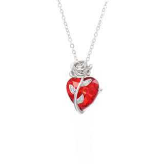 Buy silver Punk Rose Love Necklace Fashion Personality Heart-shaped Clavicle Chain Pendant Necklace For Valentine&#39;s Day