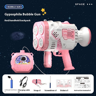 Buy pink-backpack-style Bubble Gun Rocket Soap Bubble Machine Electric Space Launcher Continues To Produce Bubbles With LED Light