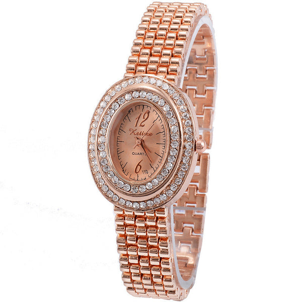 Women's Fashion Casual Oval Dial Diamond Quartz Watch