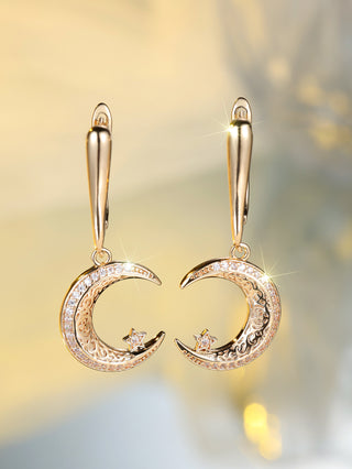 Buy champagne-gold Champagne Gold Star And Moon Earrings Design Sense