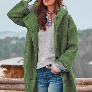 Buy green Women&#39;s Temperament Thickened Tweed Medium-length Trench Coat