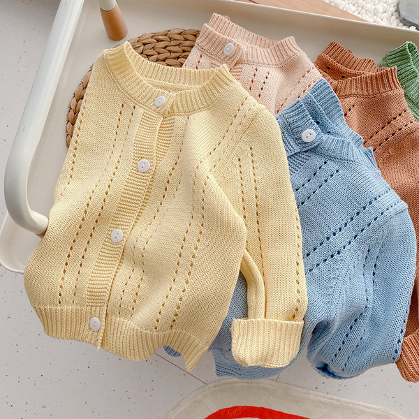 Candy Kids Baby Girls Boys Autumn Winter Full Sleeve Solid Knitted Outwear Coat Sweater