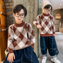 Big Kids Children's Plaid All-match Children's Sweater