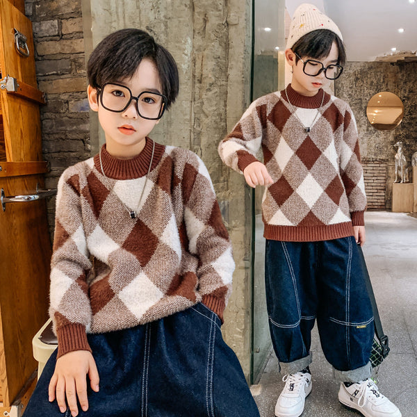 Big Kids Children's Plaid All-match Children's Sweater