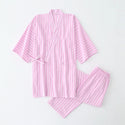 Cotton Washed Pajamas Suit Thin Striped Men's And Women's Japanese Couple Kimono Trousers Homewear Suit