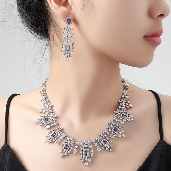 European And American Fashion Retro Square Zircon Necklace Earrings