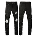 Men's Slim-fit Ripped Silver Patch Jeans