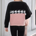 Contrast Color Pullover Round Neck Knitted Sweater Fashion Geometry Pattern