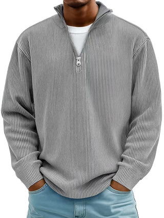 Buy gray Men's Solid Color Zipper Stand Collar Sweatshirt