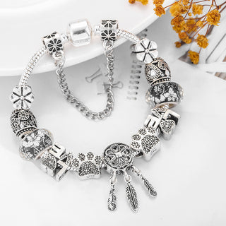 Buy style-1 Silver Dream Catcher DIY Crystal Love Heart Cat's Paw Beaded Bracelet