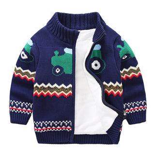 Buy navy-blue-tractor Children&#39;s Plush Sweater Thick Knit Cardigan