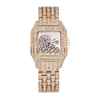 Buy rose-gold-white-noodles Square Full Star Leopard Diamond Women&#39;s Watch Quartz Women&#39;s Watch