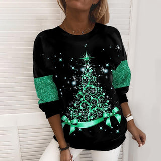 Buy christmas-tree-cyan Christmas Sweater Women&#39;s 3D Digital Printing Pullover Jacket Fashion Casual Sweatshirt Long Sleeve Printed Round Neck Shirt Top Clothes