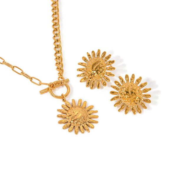 18K Gold Stainless Steel Hammered SUNFLOWER Earrings