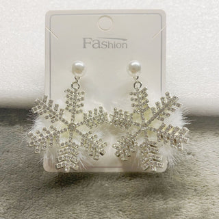 Buy silver Christmas Snowflake Earrings Women&#39;s Full Diamond Pearl Plush Earrings