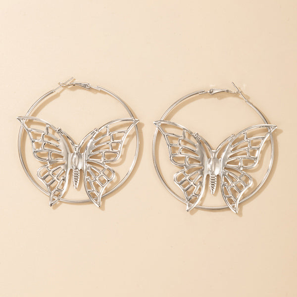 Vintage Creative Ethnic Style Silver Earrings Butterfly Earrings