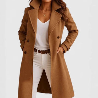 Buy light-brown Women's Single-breasted Mid-length Coat With Pockets