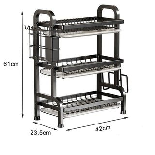 Buy black 3 Tier Dish Drainer Rack With Drip Tray Cutlery Holder Plate Rack Kitchen Sink