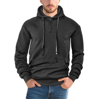Buy black Men Pullover Solid Color Casual Sports Loose Long Sleeve Hooded Sweater