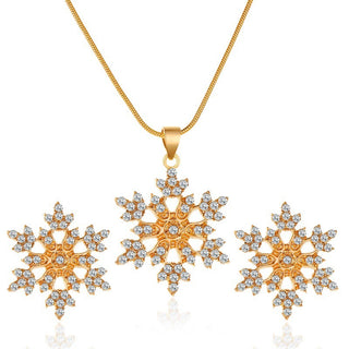 Buy gold 3pcs Snowflake Necklace Set With Rhinestones Earrings And Clavicle Chain Pendant Necklace Valentine&#39;s Day Gift