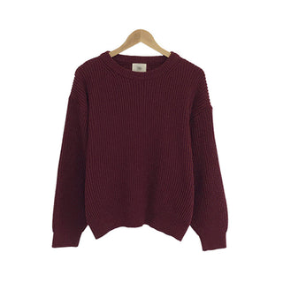 Buy wine-red Solid Color Lazy And Loose Thick Needle Pullover