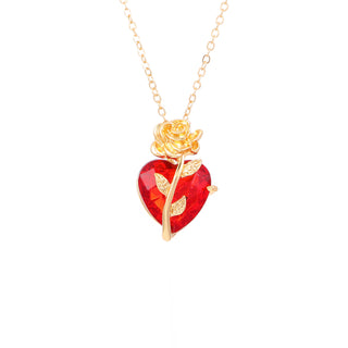 Buy gold Punk Rose Love Necklace Fashion Personality Heart-shaped Clavicle Chain Pendant Necklace For Valentine&#39;s Day