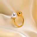 Simple Pearl Ring Stainless Steel Adjustable Opening Ball