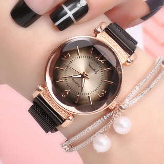 Buy black Neutral Watch Ladies Simple Fashion Steel Belt Quartz