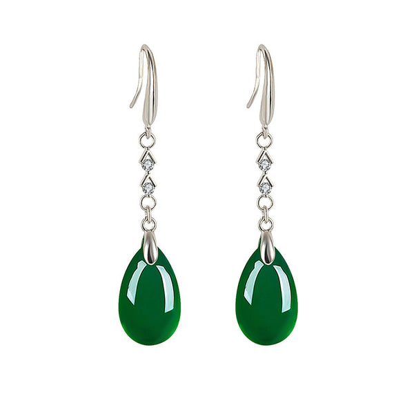 Green Agate Drop-shaped Earrings For Women