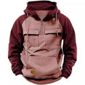 Men's Half Zipper Solid Warm Fleece Sweatshirts Multi Pockets Hooded Jackets