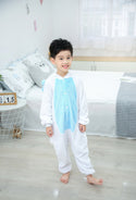 Cartoon One-piece Blue Autumn And Winter Flannel Animal Pajamas