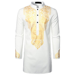 Buy white Men&#39;s African Printed Totem Long Shirt