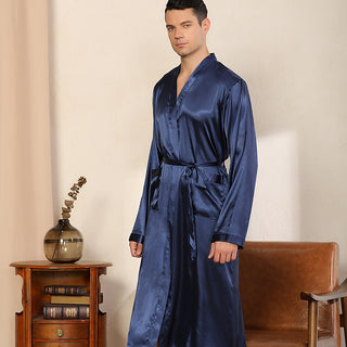 Buy navy-blue Men&#39;s Robe Ultra-thin Cardigan Nightgown Loose Plus Size