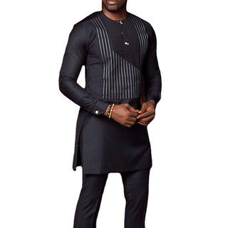 Buy black Men&#39;s Fashion Casual Striped Long-sleeved Shirt