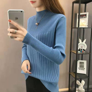 Buy blue Half Turtleneck Slim Slimming Knitted Sweater