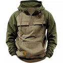 Men's Half Zipper Solid Warm Fleece Sweatshirts Multi Pockets Hooded Jackets